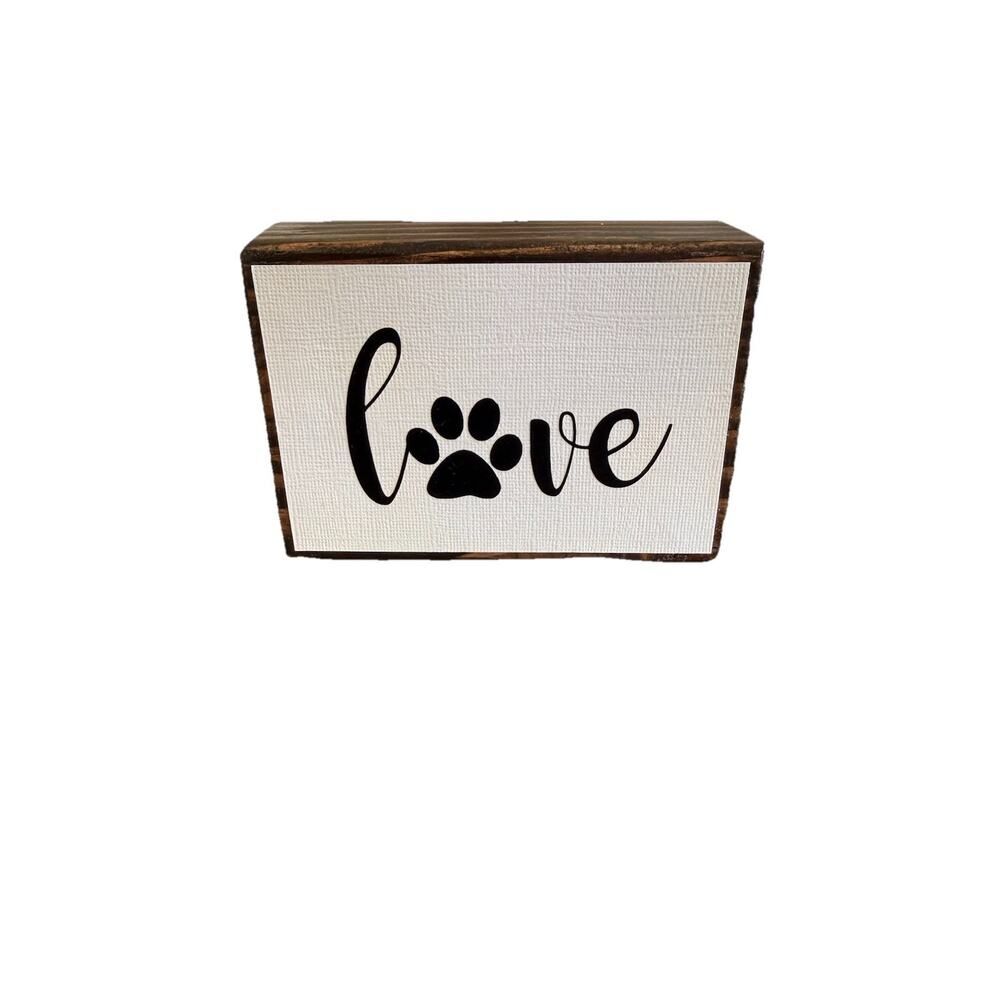 Love Wood Sign With Paw Print Design Home Decor 4.75” Wide